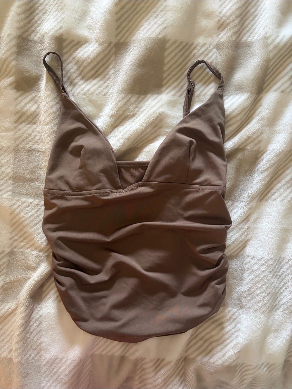 SHEIN Brown Ruched V-Neck Spaghetti Strap Camisole